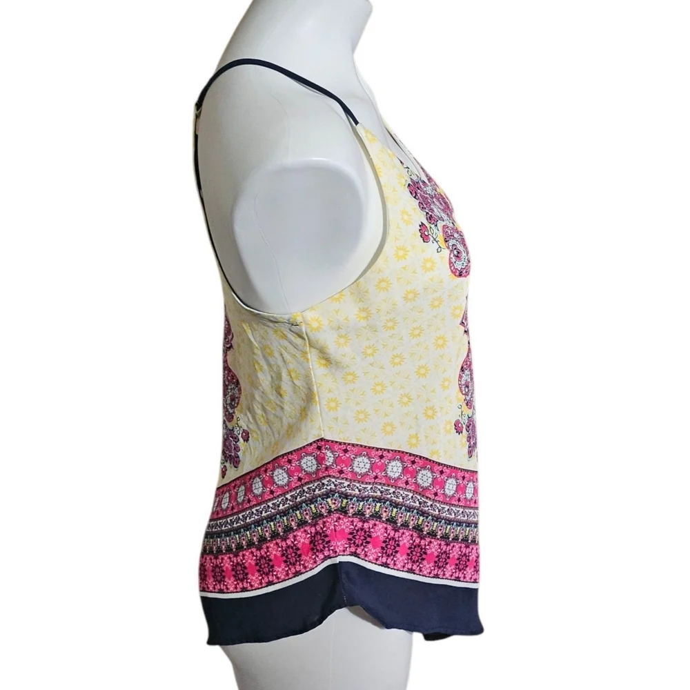 I.N. San Franciso Mandala Print Scarf Cami Top Yellow & Pink Size M